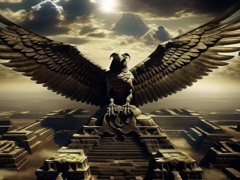 Majestic Eagle Statue Over Ancient Pyramid