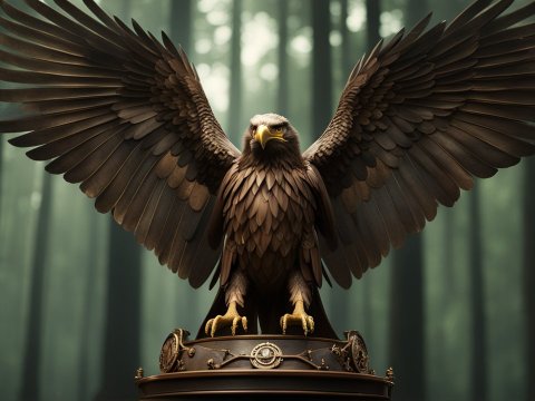 Majestic Eagle Statue with Outstretched Wings in Forest