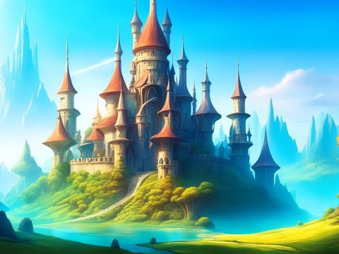 Majestic Fantasy Castle in a Vibrant Alien Landscape