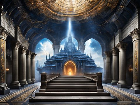 Majestic Fantasy Castle Interior with Illuminated Spire
