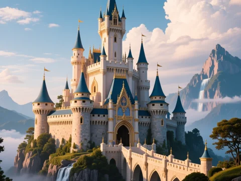 Majestic Fantasy Castle on a Misty Mountain