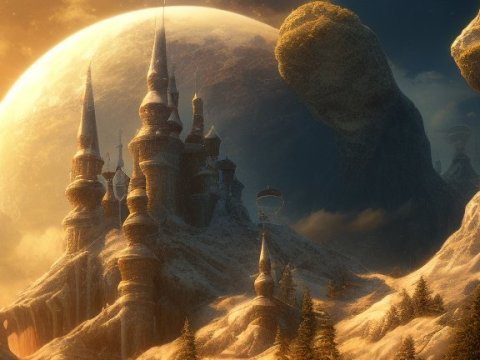 Majestic Fantasy Castle Under a Giant Planet
