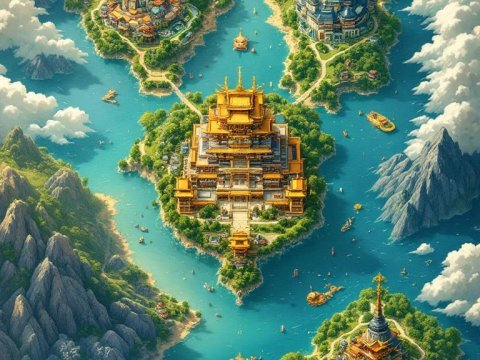 Majestic Fantasy Islands with Ancient Temples