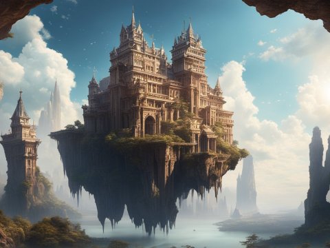 Majestic Floating Palace in a Mystical Landscape