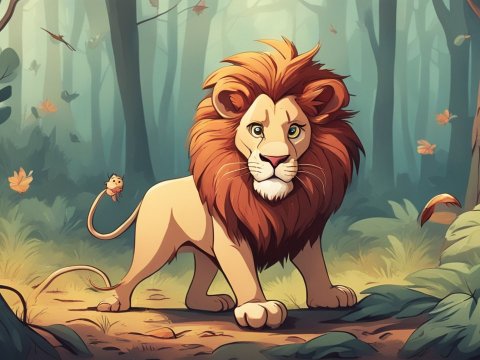 Majestic Lion in Enchanted Forest