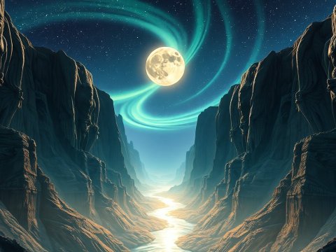Majestic Moonlit Canyon with Northern Lights
