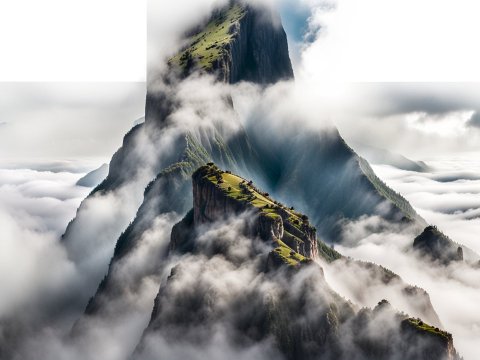 Majestic Mountain Peaks Surrounded by Clouds
