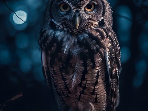 Majestic Owl Perched in Moonlit Night