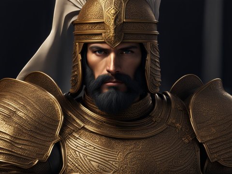 Majestic Persian Warrior in Ornate Golden Armor