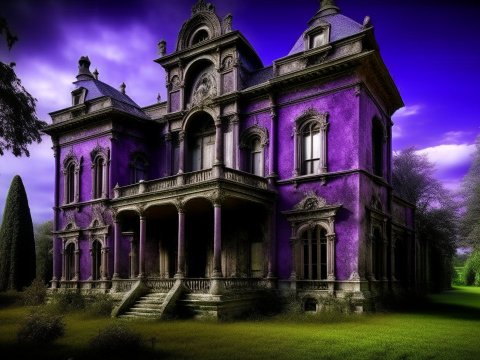Majestic Purple Mansion in a Lush Landscape