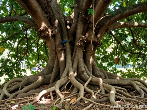 Majestic Tree with Extensive Roots in Natural Setting