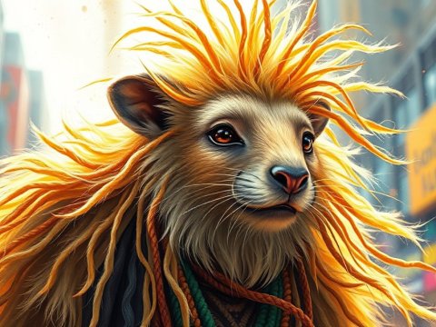 Majestic Weasel with Fiery Mane in Urban Setting