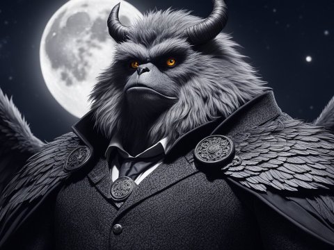 Majestic Winged Beast in Formal Attire Under Full Moon