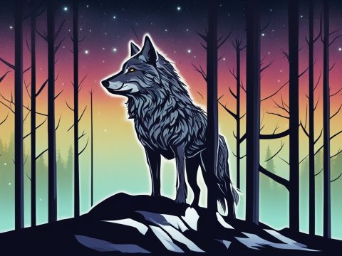 Majestic Wolf Standing on a Rock at Twilight