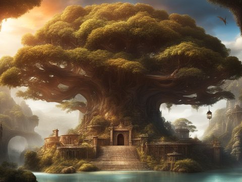 Majestic World Tree City at Sunset