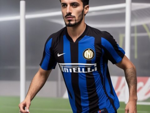 Male Soccer Player in Blue and Black Striped Jersey