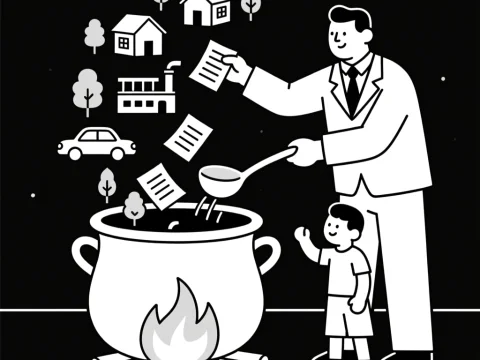 Man Cooking Community Elements in a Large Pot