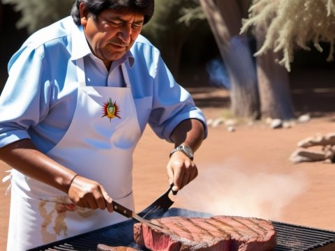 Man Grilling Large Steak Outdoors