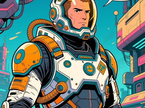 Man in Futuristic Barotrauma Exosuit