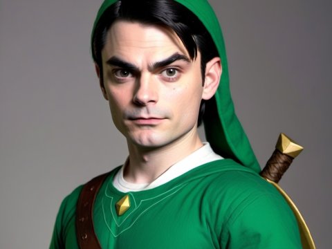 Man in Green Fantasy Hero Costume with Sword