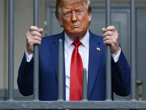 Man in Suit Behind Prison Bars