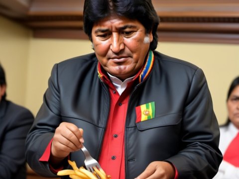 Man in Traditional Attire Eating Steak with Fries