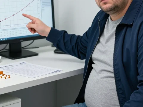 Man Pointing at Rising Cholesterol Chart in Medical Office