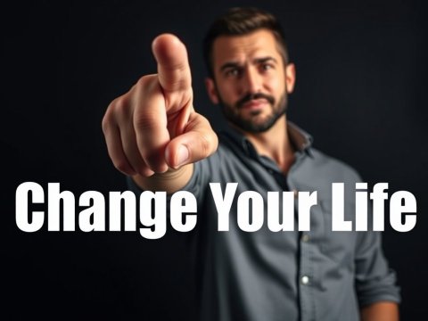 Man Pointing Forward with Change Your Life Text