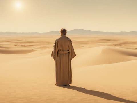 Man Standing Alone in Vast Desert Landscape