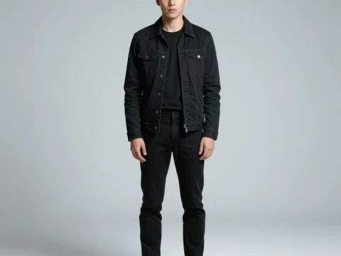 Man Standing Straight in Black Outfit