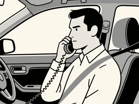 Man Talking on Phone Inside Car Illustration