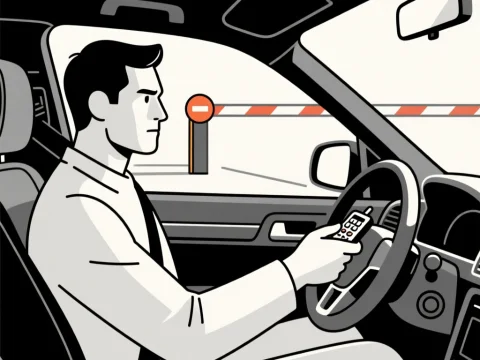Man Using Remote to Open Car Barrier