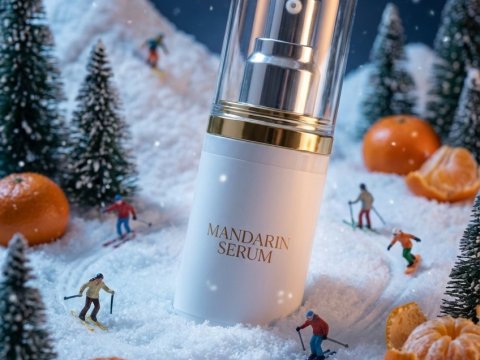 Mandarin Serum in a Winter Ski Scene