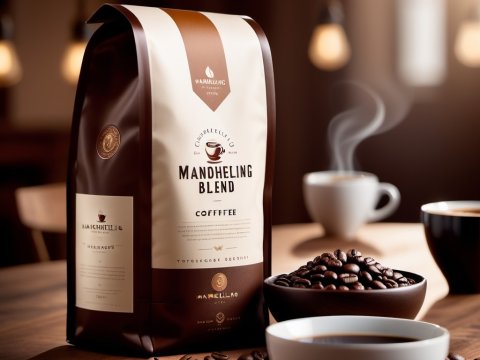 Mandheling Blend Coffee Packaging with Beans and Cups