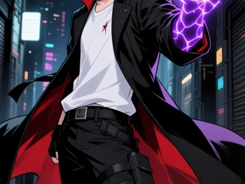 Manga Protagonist with Electric Power in Neon City