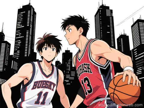 Manga Style Basketball Players in Urban Setting