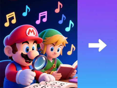 Mario and Link Studying Music Notes with YouTube and Nintendo Logos