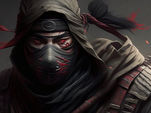 Masked Warrior with Red Accents in Dark Hooded Armor