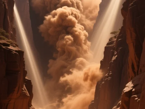 Massive Duststorm in a Narrow African Gorge