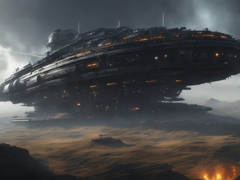 Massive Sci-Fi Spaceship Hovering Over Desert Landscape