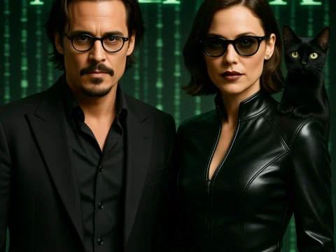 Matrix Reimagined with Stylish Duo and Black Cat