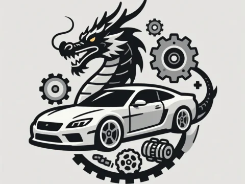 Mechanical Dragon and Sports Car Logo Design