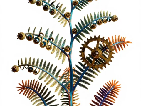 Mechanical Fern with Clockwork Elements