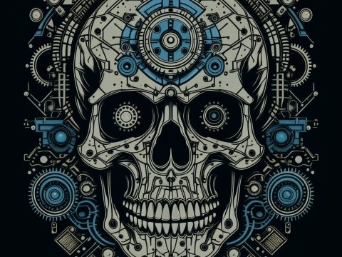Mechanical Skull with Intricate Gearwork Design