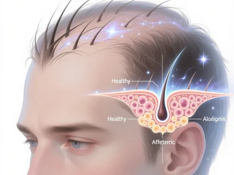Medical Illustration of Androgenetic Alopecia and Hair Follicle Structure