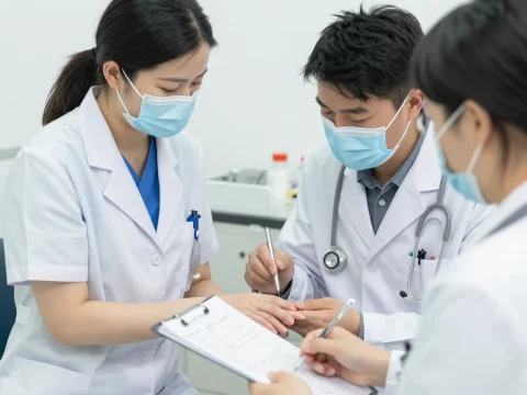 Medical Professionals Conducting Patient Examination with Masks