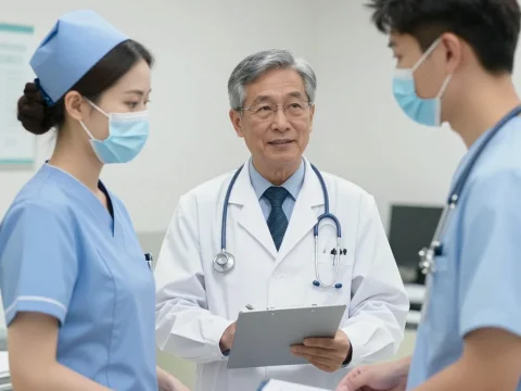 Medical Team Discussion with Doctor and Nurses in Hospital