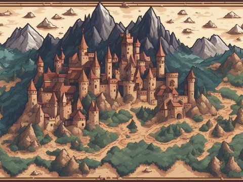 Medieval Castle Surrounded by Mountains and Forest