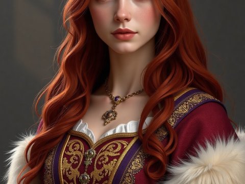Medieval Empress with Red Hair in Ornate Robes