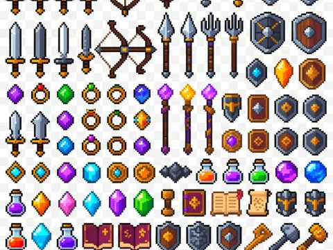 Medieval Fantasy RPG Pixel Art Weapon and Item Set